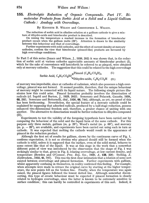 155. Electrolytic reduction of organic compounds. Part IV. Bimolecular products from sorbic acid at a solid and a liquid gallium cathode: analogy with overvoltage