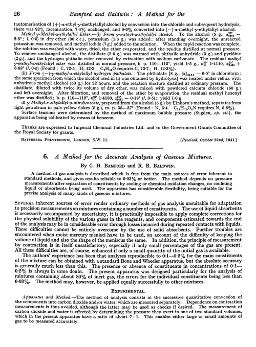 6. A method for the accurate analysis of gaseous mixtures