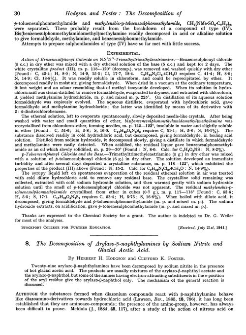 8. The decomposition of arylazo-β-naphthylamines by sodium nitrite and acetic acid