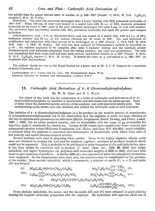 11. Carboxylic acid derivatives of 4 : 4′-diaminodiphenylsulphone