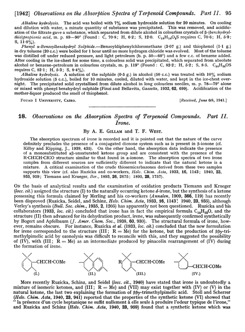 18. Observations on the absorption spectra of terpenoid compounds. Part II. Irone