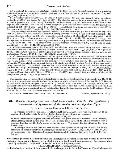 21. Rubber, polyisoprenes, and allied compounds. Part I. The synthesis of low-molecular polyisoprenes of the rubber and the squalene type