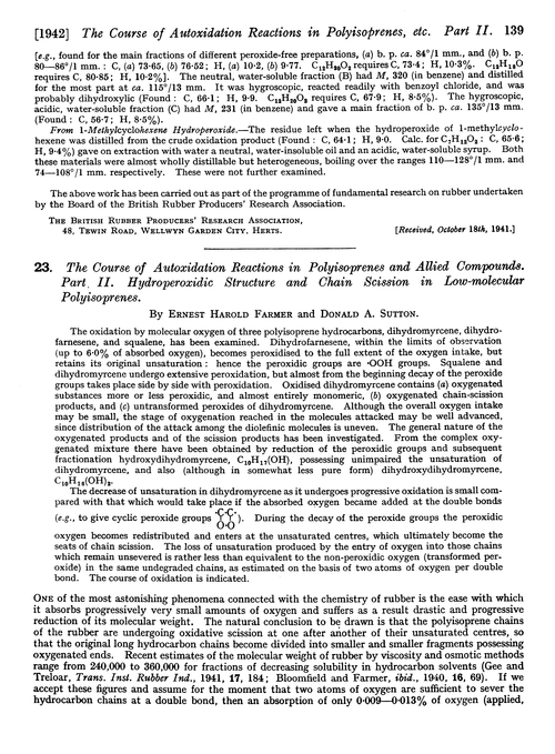 23. The course of autoxidation reactions in polyisoprenes and allied compounds. Part II. Hydroperoxidic structure and chain scission in low-molecular polyisoprenes