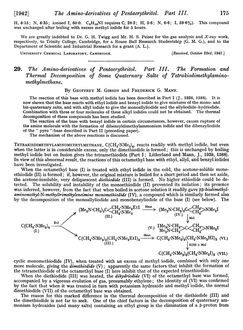 29. The amino-derivatives of pentaerythritol. Part III. The formation and thermal decomposition of some quaternary salts of tetrakisdimethylaminomethylmethane