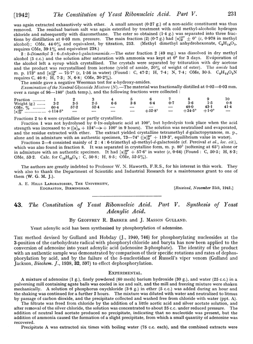 43. The constitution of yeast ribonucleic acid. Part V. Synthesis of yeast adenylic acid