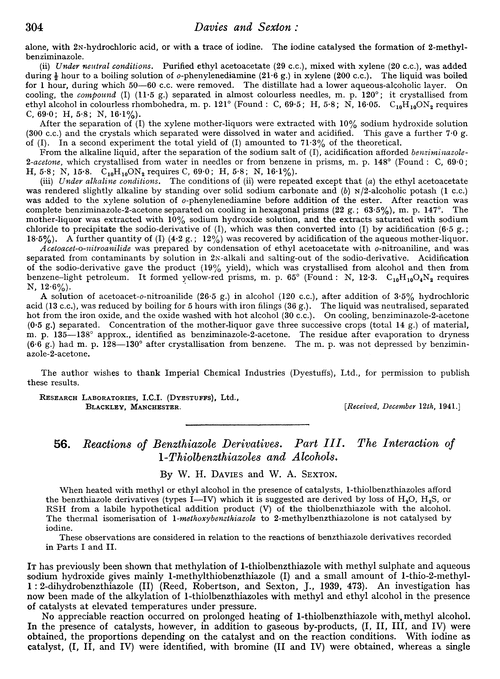 56. Reactions of benzthiazole derivatives. Part III. The interaction of 1-thiolbenzthiazoles and alcohols