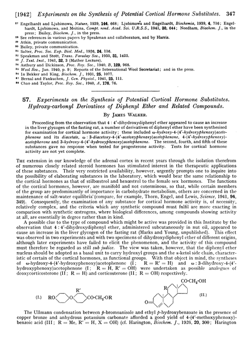 57. Experiments on the synthesis of potential cortical hormone substitutes. Hydroxy-carbonyl derivatives of diphenyl ether and related compounds