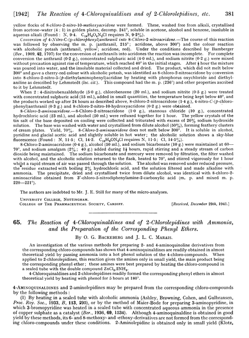 65. The reaction of 4-chloroquinaldines and of 2-chlorolepidines with ammonia, and the preparation of the corresponding phenyl ethers