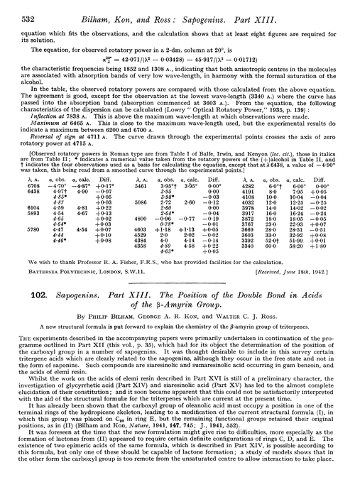 102. Sapogenins. Part XIII. The position of the double bond in acids of the β-amyrin group
