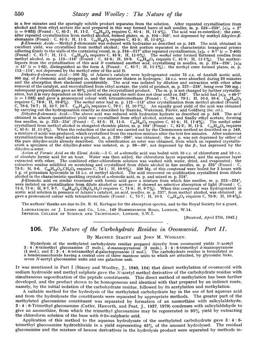 106. The nature of the carbohydrate residue in ovomucoid. Part II