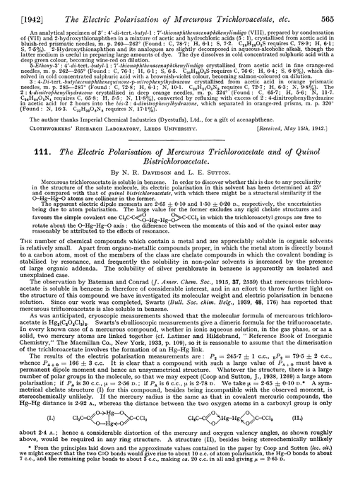 111. The electric polarisation of mercurous trichloroacetate and of quinol bistrichloroacetate