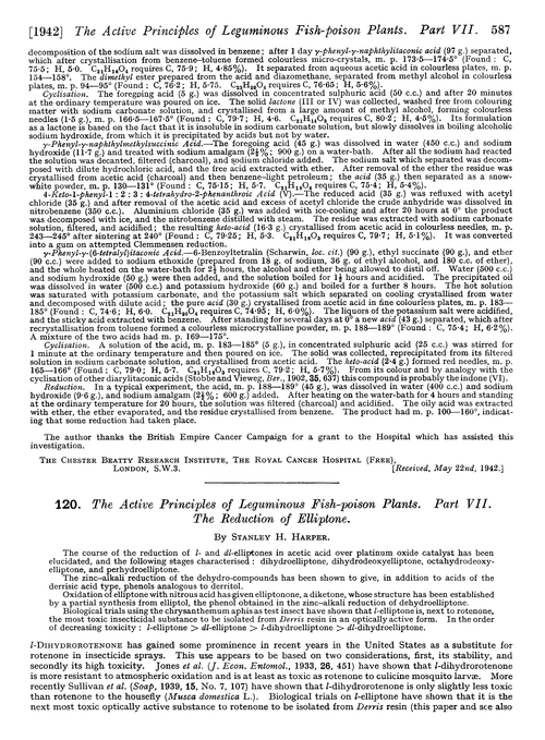 120. The active principles of leguminous fish-poison plants. Part VII. The reduction of elliptone