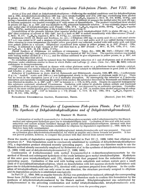121. The active principles of leguminous fish-poison plants. Part VIII. The synthesis of dehydrotetrahydroelliptone and of dehydrotetrahydromalaccol