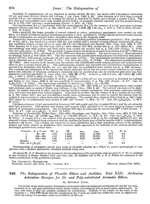 140. The halogenation of phenolic ethers and anilides. Part XIII. Arrhenius activation energies for di- and poly-substituted aromatic ethers