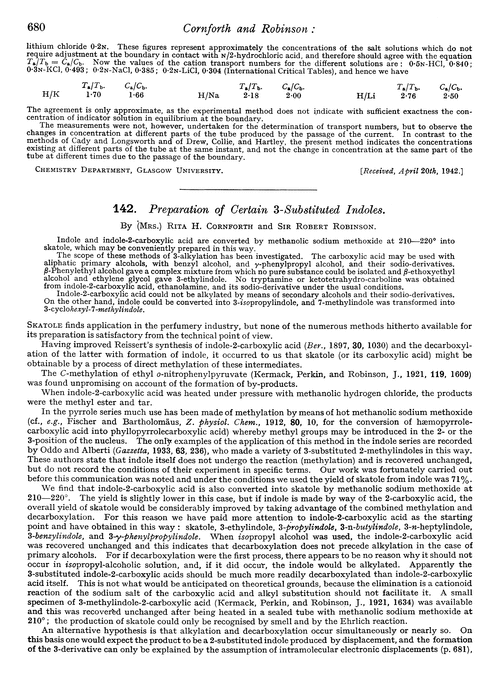 142. Preparation of certain 3-substituted indoles