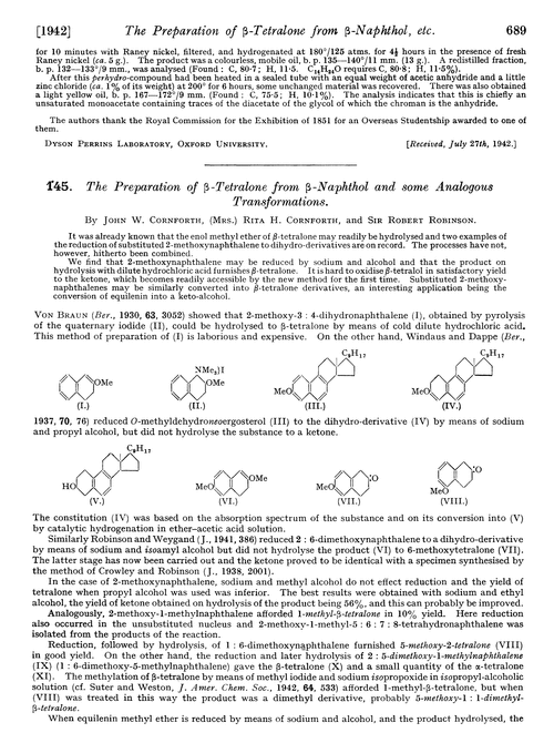 145. The preparation of β-tetralone from β-naphthol and some analogous transformations