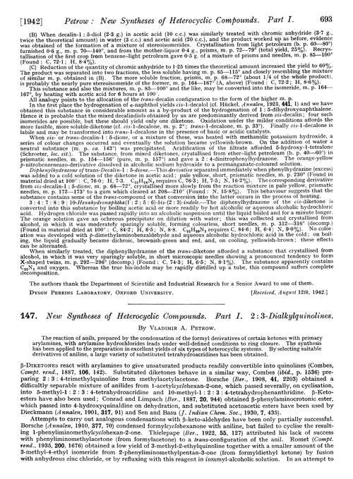 147. New syntheses of heterocyclic compounds. Part I. 2 : 3-Dialkylquinolines
