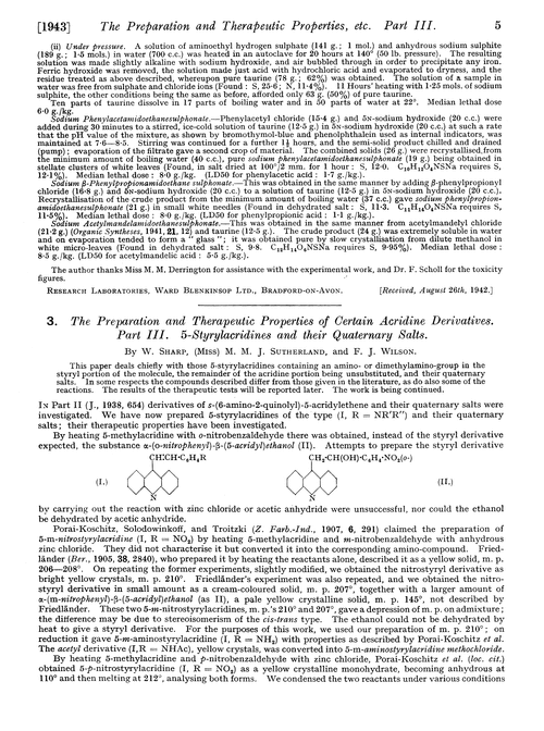 3. The preparation and therapeutic properties of certain acridine derivatives. Part III. 5-Styrylacridines and their quaternary salts
