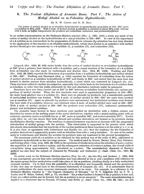 6. The nuclear alkylation of aromatic bases. Part V. The action of methyl alcohol on m-toluidine hydrochloride