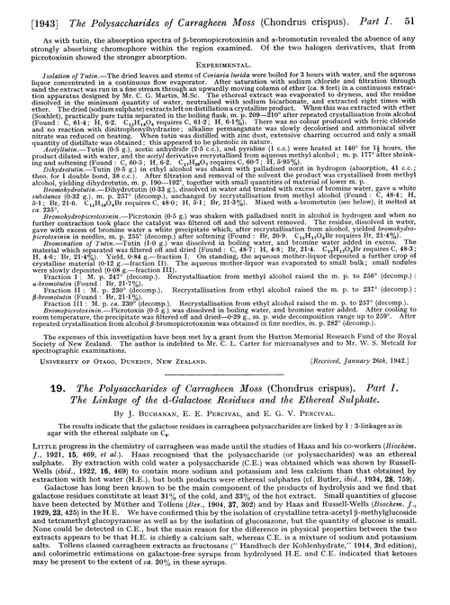 19. The polysaccharides of carragheen moss (Chondrus crispus). Part I. The linkage of the d-galactose residues and the ethereal sulphate