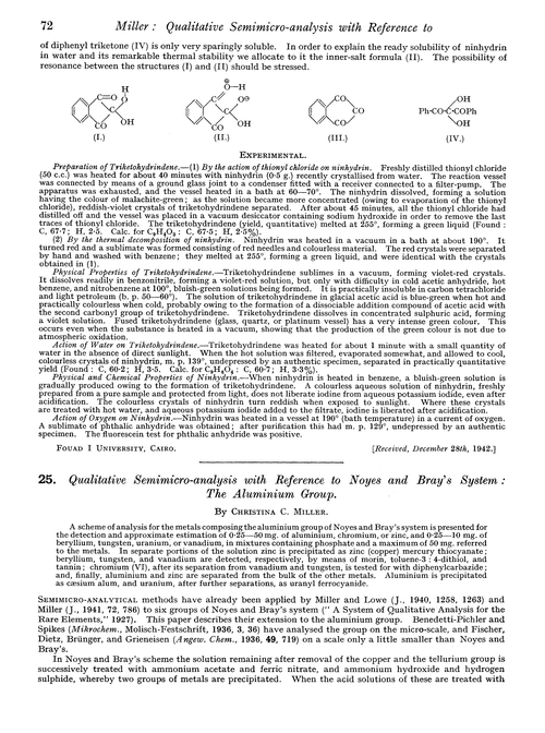 25. Qualitative semimicro-analysis with reference to Noyes and Bray's system the aluminium group