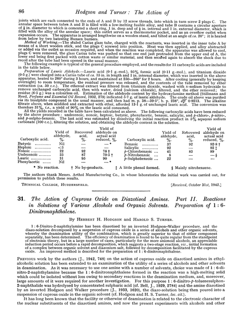 31. The action of cuprous oxide on diazotised amines. Part II. Reactions in solutions of various alcohols and organic solvents. Preparation of 1 : 6-dinitronaphthalene