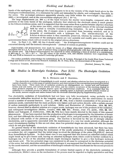 33. Studies in electrolytic oxidation. Part XIII. The electrolytic oxidation of formaldehyde