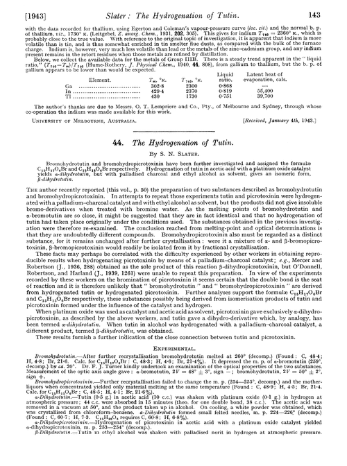 44. The hydrogenation of tutin