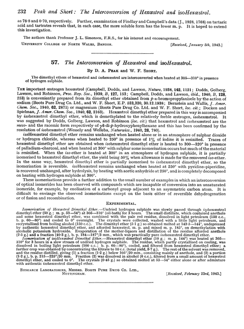 57. The interconversion of hexœstrol and isohexœstrol