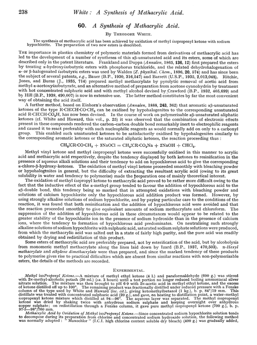 60. A synthesis of methacrylic acid