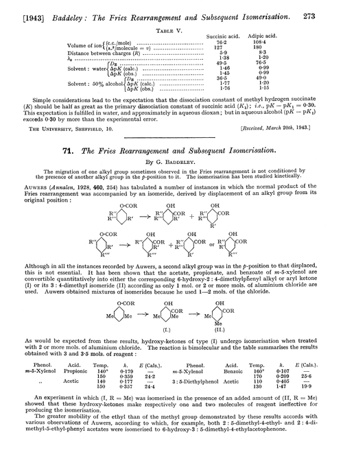 71. The Fries rearrangement and subsequent isomerisation