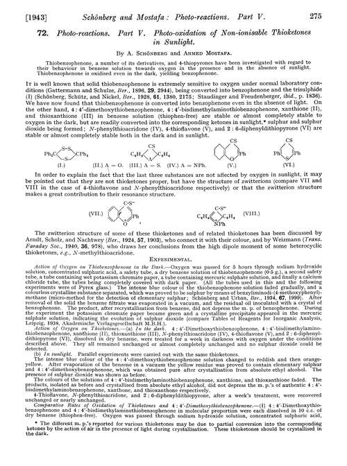 72. Photo-reactions. Part V. Photo-oxidation of non-ionisable thioketones in sunlight