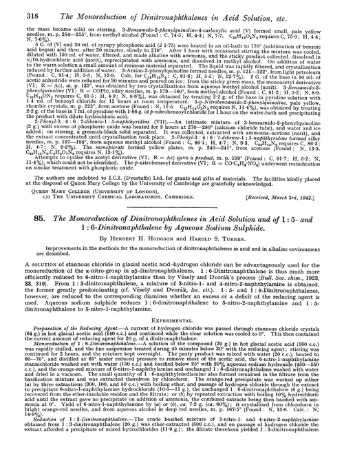 85. The monoreduction of dinitronaphthalenes in acid solution and of 1 : 5- and 1 : 6-dinitronaphthalene by aqueous sodium sulphide