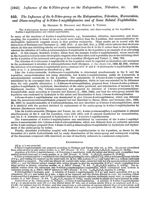 103. The influence of the 6-nitro-group on the halogenation, nitration, mercuration and diazo-coupling of 6-nitro-1-naphthylamine and of some related naphthalides