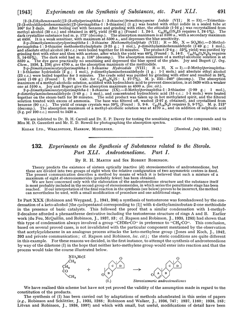 132. Experiments on the synthesis of substances related to the sterols. Part XLI. Androstenedione. Part I