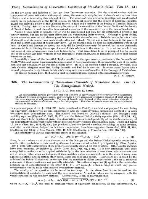 135. The determination of dissociation constants of monobasic acids. Part II. The extrapolation method