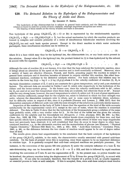 138. The Brönsted relation in the hydrolysis of the halogenoacetates and the theory of acids and bases