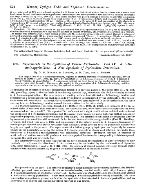 152. Experiments on the synthesis of purine nucleosides. Part IV. 4 : 6-Diaminopyrimidine. A new synthesis of pyrimidine derivatives