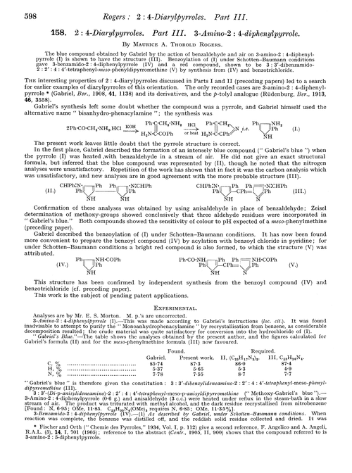 158. 2 : 4-Diarylpyrroles. Part III. 3-Amino-2 : 4-diphenylpyrrole