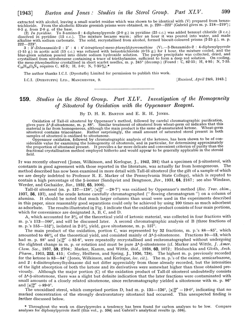 159. Studies in the sterol group. Part XLV. Investigation of the homogeneity of sitosterol by oxidation with the Oppenauer reagent