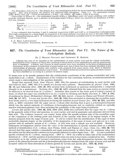 167. The constitution of yeast ribonucleic acid. Part VI. The nature of the carbohydrate radicals