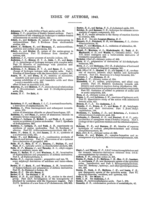 Index of authors, 1943