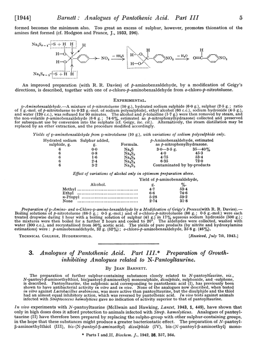 3. Analogues of pantothenic acid. Part III. Preparation of growth-inhibiting analogues related to N-pantoyltaurine