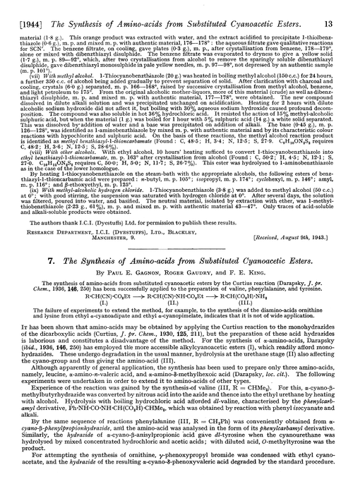 7. The synthesis of amino-acids from substituted cyanoacetic esters