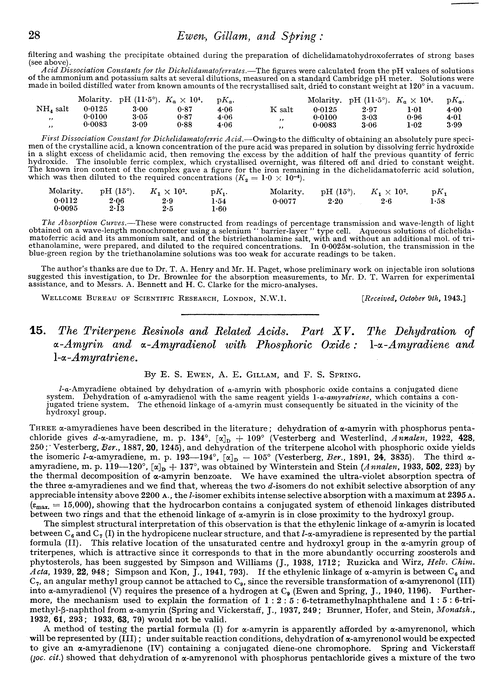 15. The triterpene resinols and related acids. Part XV. The dehydration of α-amyrin and α-amyradienol with phosphoric oxide: l-α-amyradiene and l-α-amyratriene