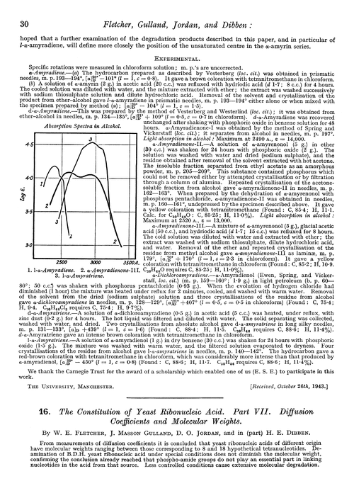 16. The constitution of yeast ribonucleic acid. Part VII. Diffusion coefficients and molecular weights