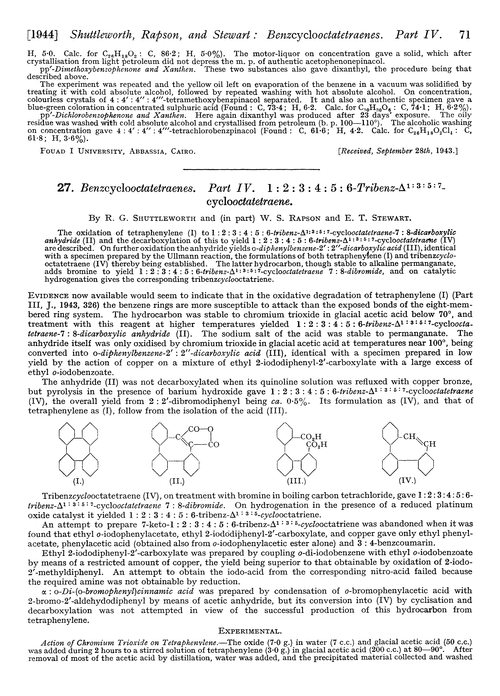 27. Benzcyclooctatetraenes. Part IV. 1 : 2 : 3 : 4 : 5 : 6-Tribenz-Δ1 : 3 : 5 : 7-cyclooctatetraene
