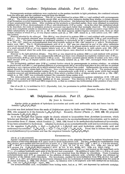 40. Delphinium alkaloids. Part II. Ajacine