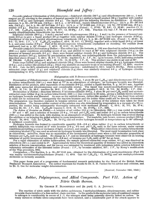 44. Rubber, polyisoprenes, and allied compounds. Part VII. Action of nitric oxide thereon