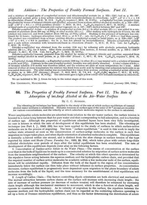 66. The properties of freshly formed surfaces. Part II. The rate of adsorption of isoamyl alcohol at the air–water surface